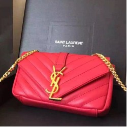 Fake Saint Laurent Red Baby Monogram Chain Bag Replica