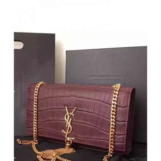 Fake Saint Lauren Crocodile Small Monogram Chain Bag Mauve Replica