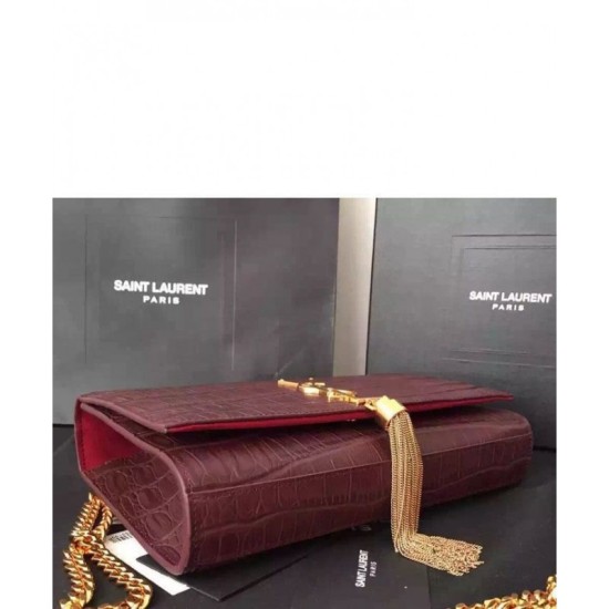 Fake Saint Lauren Crocodile Small Monogram Chain Bag Mauve Replica