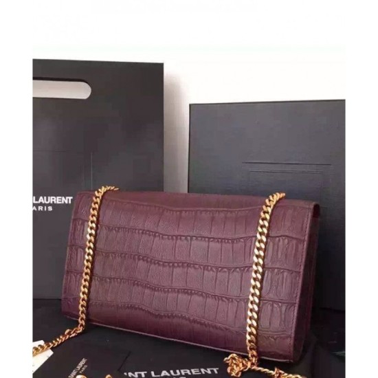 Fake Saint Lauren Crocodile Small Monogram Chain Bag Mauve Replica