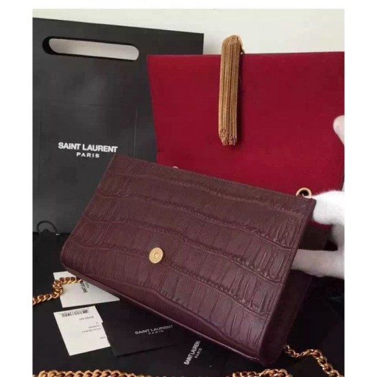 Fake Saint Lauren Crocodile Small Monogram Chain Bag Mauve Replica