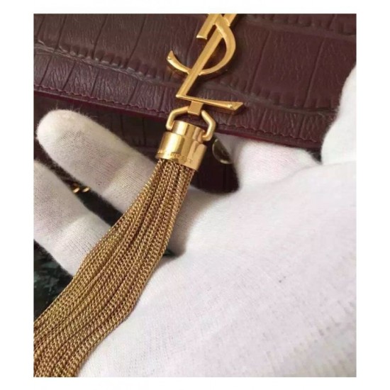 Fake Saint Lauren Crocodile Small Monogram Chain Bag Mauve Replica