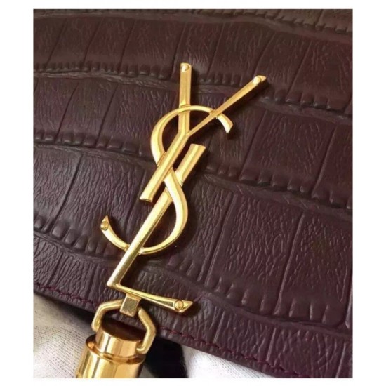 Fake Saint Lauren Crocodile Small Monogram Chain Bag Mauve Replica
