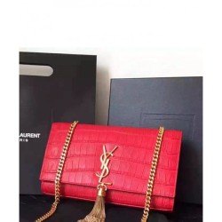 Replica Saint Lauren Crocodile Small Monogram Chain Bag Red