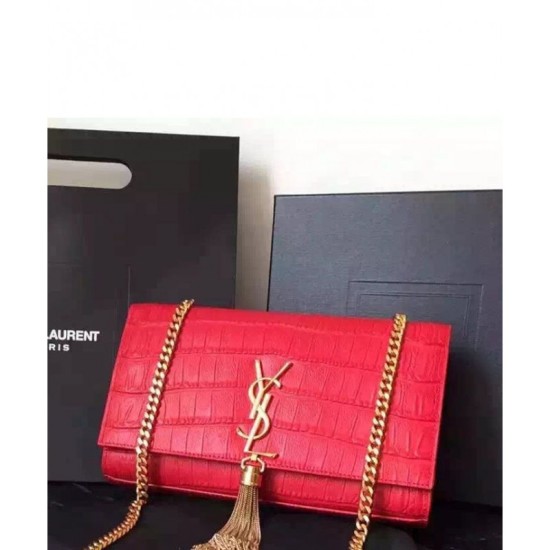 Replica Saint Lauren Crocodile Small Monogram Chain Bag Red
