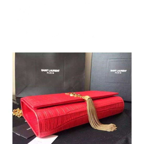 Replica Saint Lauren Crocodile Small Monogram Chain Bag Red