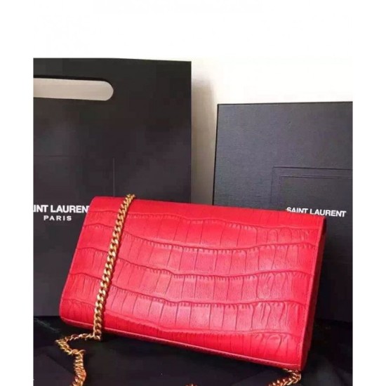 Replica Saint Lauren Crocodile Small Monogram Chain Bag Red