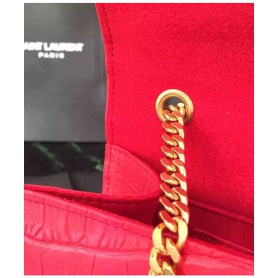 Replica Saint Lauren Crocodile Small Monogram Chain Bag Red