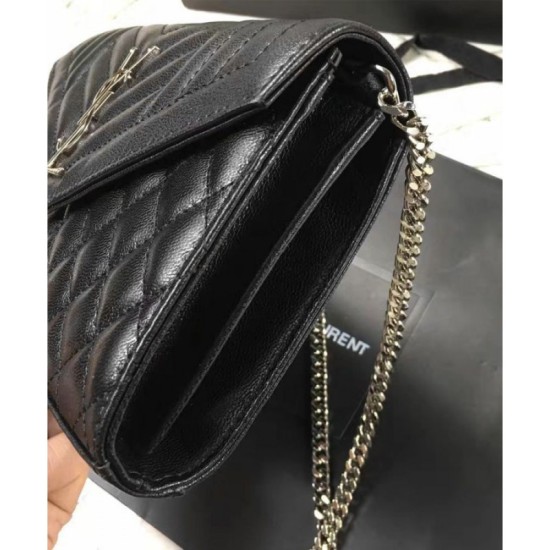 Fake Saint Lauren Monogram Chain Wallet Black Replica