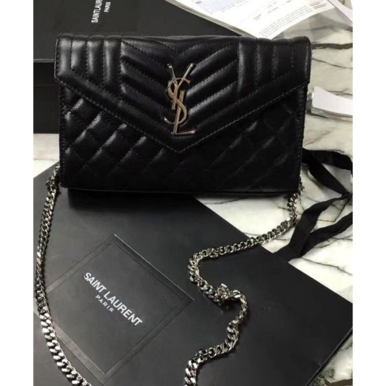 Fake Saint Lauren Monogram Chain Wallet Black Replica