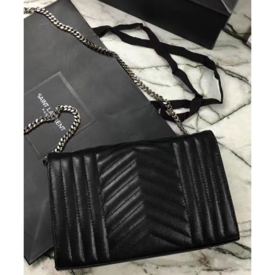 Fake Saint Lauren Monogram Chain Wallet Black Replica