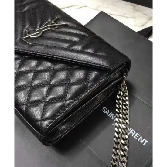 Fake Saint Lauren Monogram Chain Wallet Black Replica