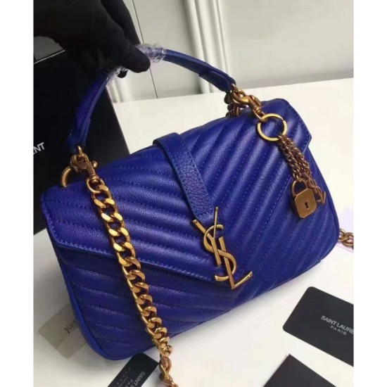 Fake YSL Classic Medium Monogram Saint Lauren College Bag Blue Replica