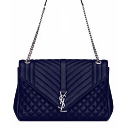 Fake YSL Large Monogram Envelope Satchel Dark Blue Replica