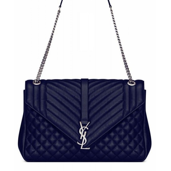Fake YSL Large Monogram Envelope Satchel Dark Blue Replica