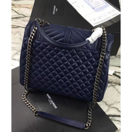 Fake YSL Large Monogram Envelope Satchel Dark Blue Replica