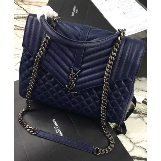 Fake YSL Large Monogram Envelope Satchel Dark Blue Replica
