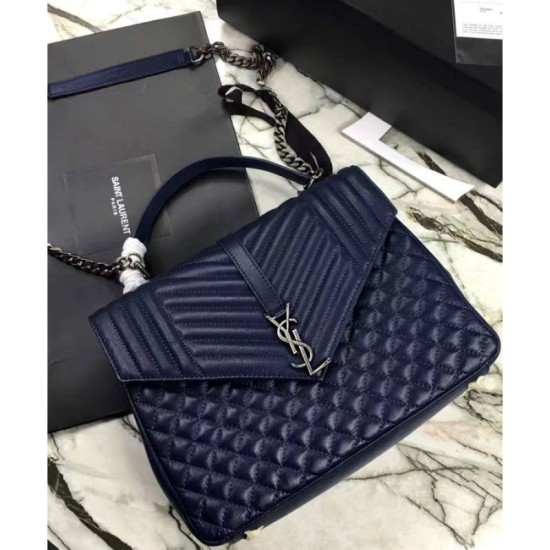 Fake YSL Large Monogram Envelope Satchel Dark Blue Replica