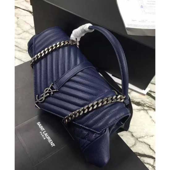 Fake YSL Large Monogram Envelope Satchel Dark Blue Replica