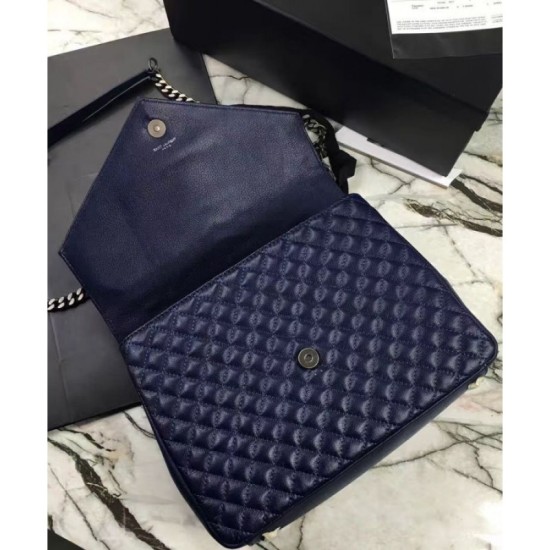Fake YSL Large Monogram Envelope Satchel Dark Blue Replica