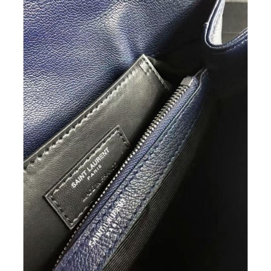 Fake YSL Large Monogram Envelope Satchel Dark Blue Replica
