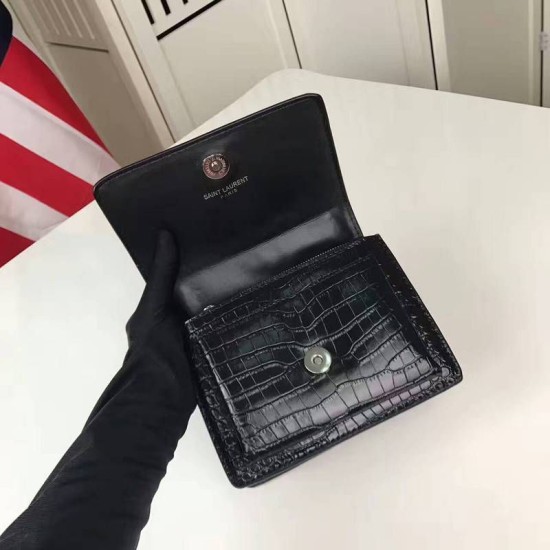 Replica YSL Saint Laurent Medium Sunset Monogram Crocodile Pattern Black