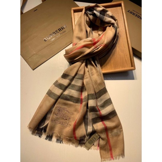 Fake Burberry Aquatic Cashmere Small Check Shawl 75 x 220 Brown Replica