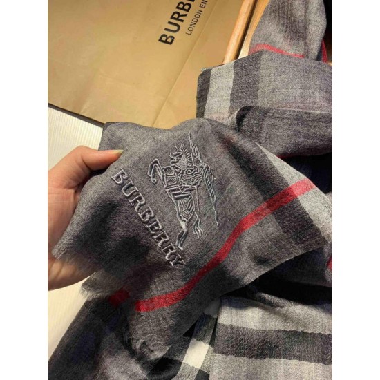 Replica Burberry Aquatic Cashmere Small Check Shawl 75 x 220 Gray