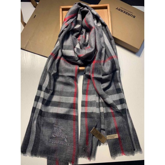 Replica Burberry Aquatic Cashmere Small Check Shawl 75 x 220 Gray
