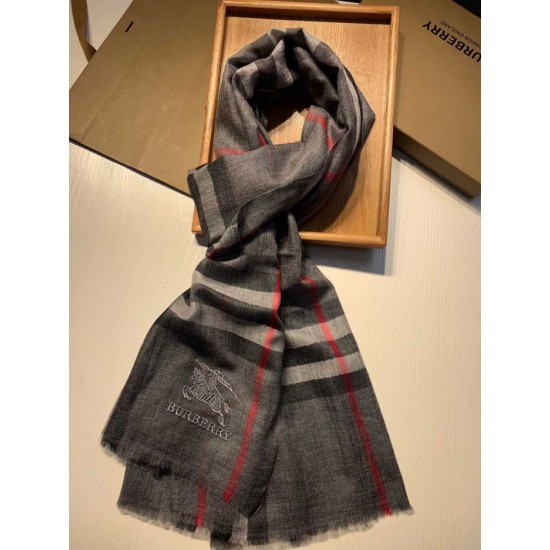 Replica Burberry Aquatic Cashmere Small Check Shawl 75 x 220 Gray