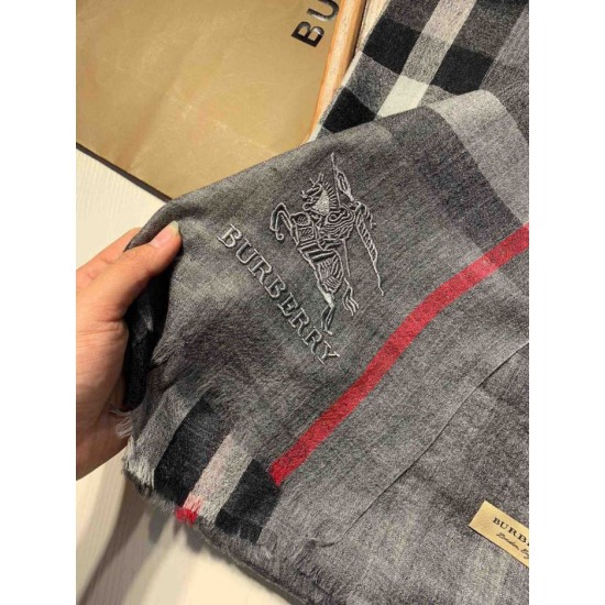 Replica Burberry Aquatic Cashmere Small Check Shawl 75 x 220 Gray