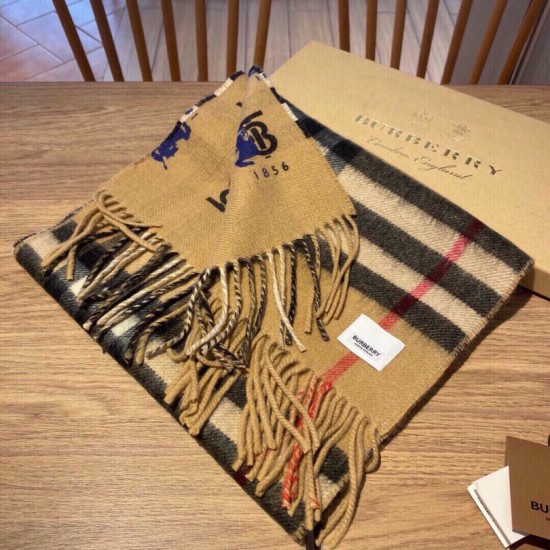 Replica Burberry Double-sided Letter Logo Check Cashmere Wool Shawl 30 x 180 Brown