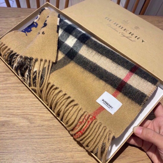 Replica Burberry Double-sided Letter Logo Check Cashmere Wool Shawl 30 x 180 Brown