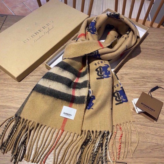 Replica Burberry Double-sided Letter Logo Check Cashmere Wool Shawl 30 x 180 Brown