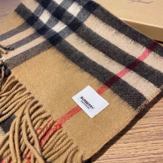 Replica Burberry Double-sided Letter Logo Check Cashmere Wool Shawl 30 x 180 Brown