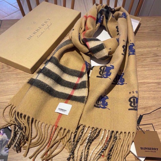Replica Burberry Double-sided Letter Logo Check Cashmere Wool Shawl 30 x 180 Brown