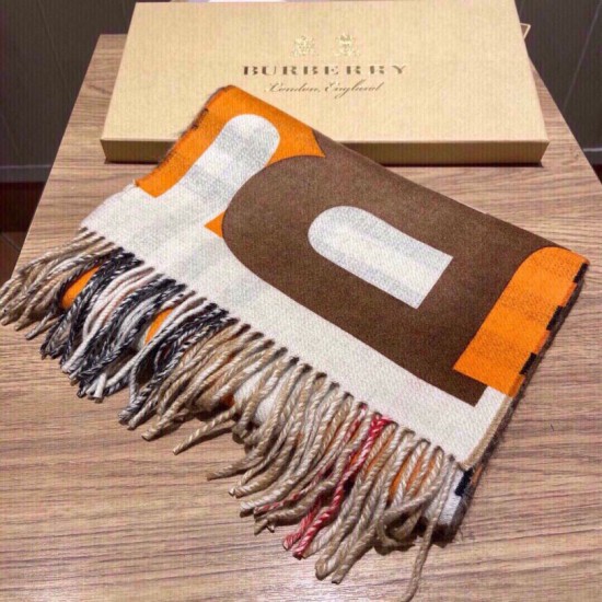 Replica Burberry Double-sided Letter Logo Check Cashmere Wool Shawl 30 x 180 orange