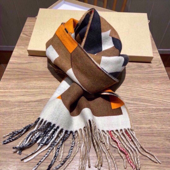Replica Burberry Double-sided Letter Logo Check Cashmere Wool Shawl 30 x 180 orange