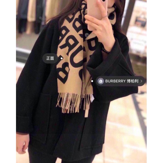 Fake Burberry Double-sided Letter Logo Check Cashmere Wool Shawl 30 x 180 Brown Replica Replica Burberry Double-sided Letter Logo Check Cashmere Wool Shawl 30 x 180 Brown