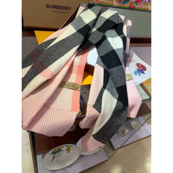 Replica Burberry classic large Check cashmere Shawl 60 x 180 Pink