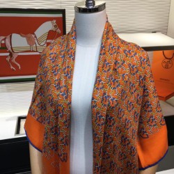 Replica Hermes fun horsehead cashmere silk Shawl 140 Orange
