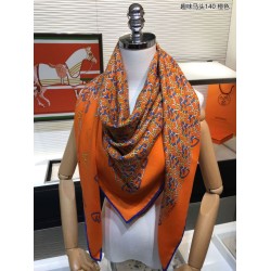 Replica Hermes fun horsehead cashmere silk Shawl 140 Orange
