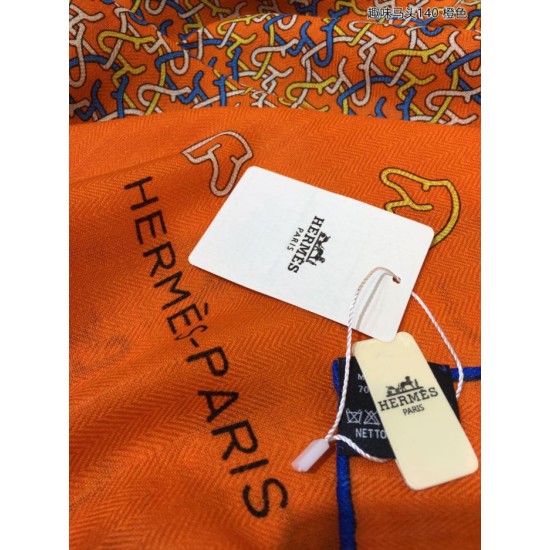 Replica Hermes fun horsehead cashmere silk Shawl 140 Orange