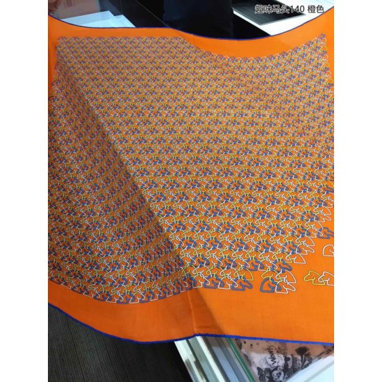 Replica Hermes fun horsehead cashmere silk Shawl 140 Orange