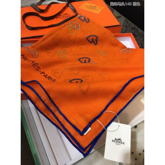 Replica Hermes fun horsehead cashmere silk Shawl 140 Orange
