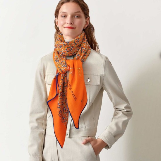 Replica Hermes fun horsehead cashmere silk Shawl 140 Orange