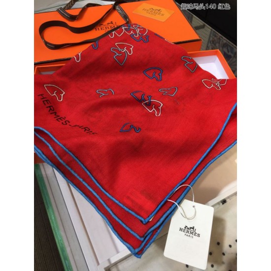Replica Hermes fun horsehead cashmere silk Shawl 140 Red