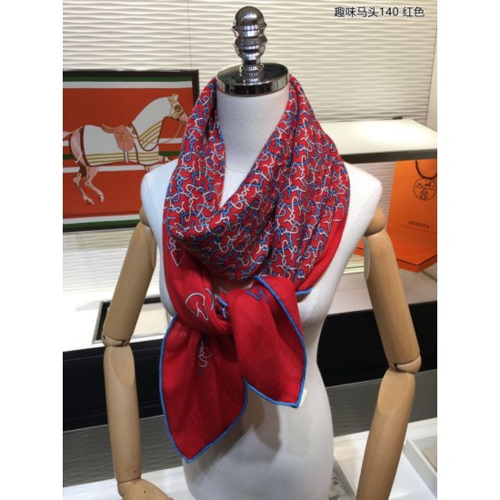 Replica Hermes fun horsehead cashmere silk Shawl 140 Red