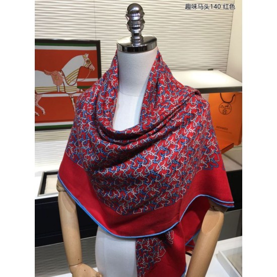 Replica Hermes fun horsehead cashmere silk Shawl 140 Red