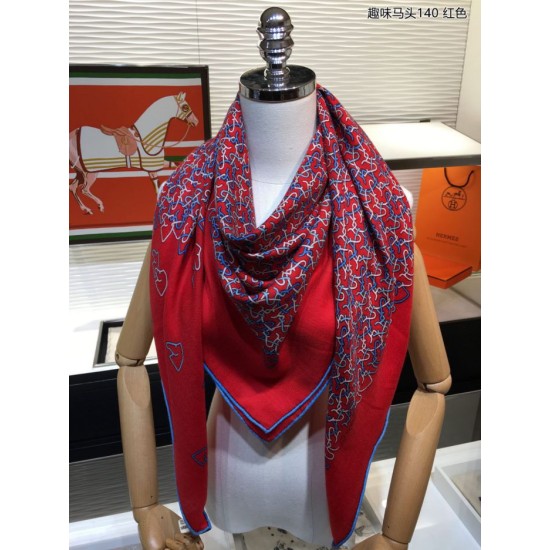 Replica Hermes fun horsehead cashmere silk Shawl 140 Red